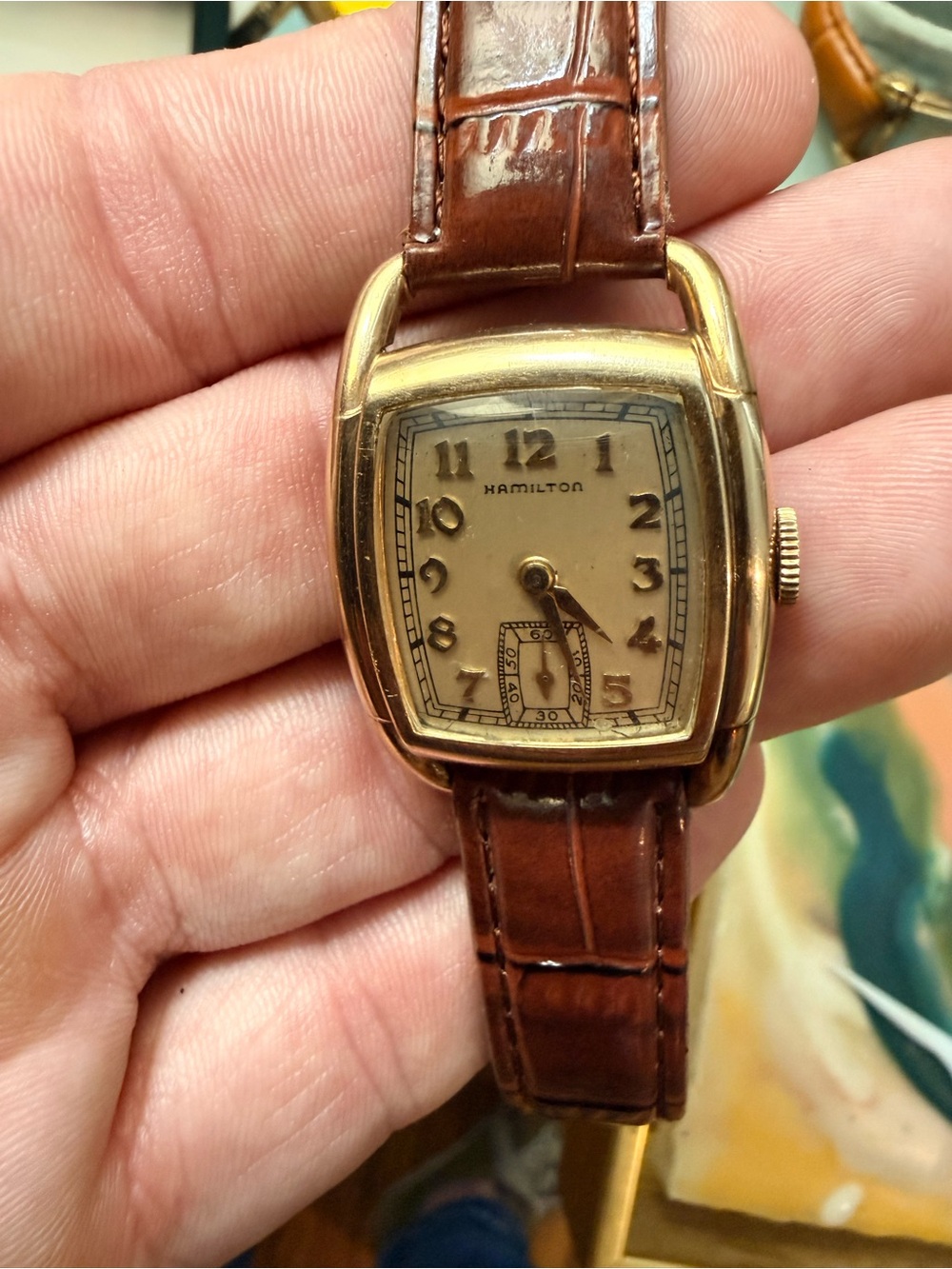 Hamilton Vintage 10k GF 17j Wristwatch in Gold Tone with Brown Leather Strap - Picture 5 of 8